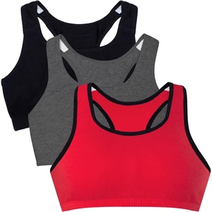Fruit of the Loom Women’s Wireless Cotton Sports Bra, Multipack(Red Hot With Black/Charcoal/Black)