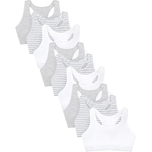 Fruit of the Loom Women’s Wireless Cotton Sports Bra, Multipack(Skinny Strip/White/Grey Heather)