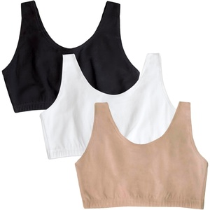 Fruit of the Loom Women’s Wireless Cotton Sports Bra, Multipack(White/Sand/Black)